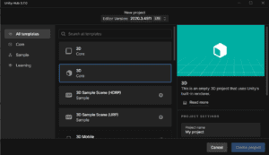 Create project in unity Hub